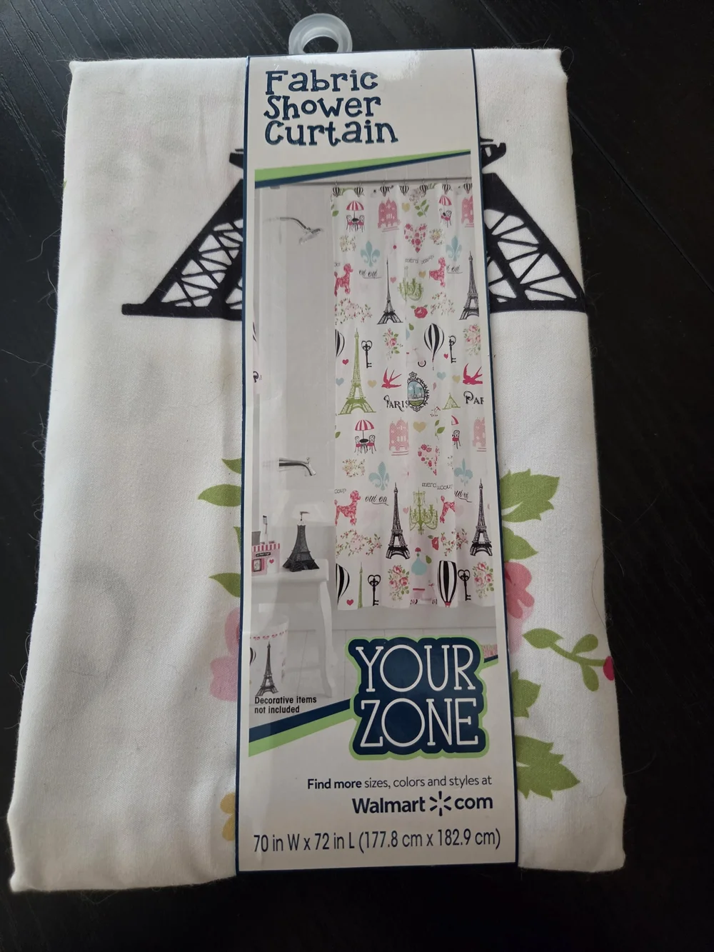 Your Zone Fabric Shower Curtain - Paris Print in White, Black, Pink, Green